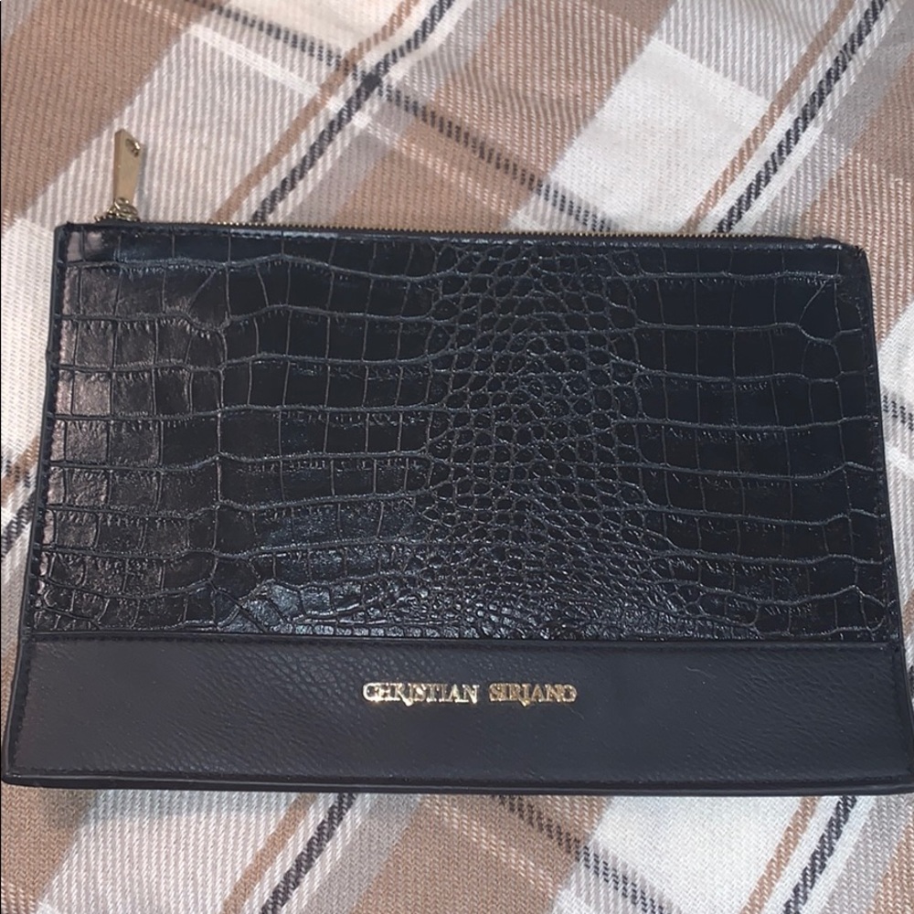 Christian Siriano Black Reptile Clutch Purse